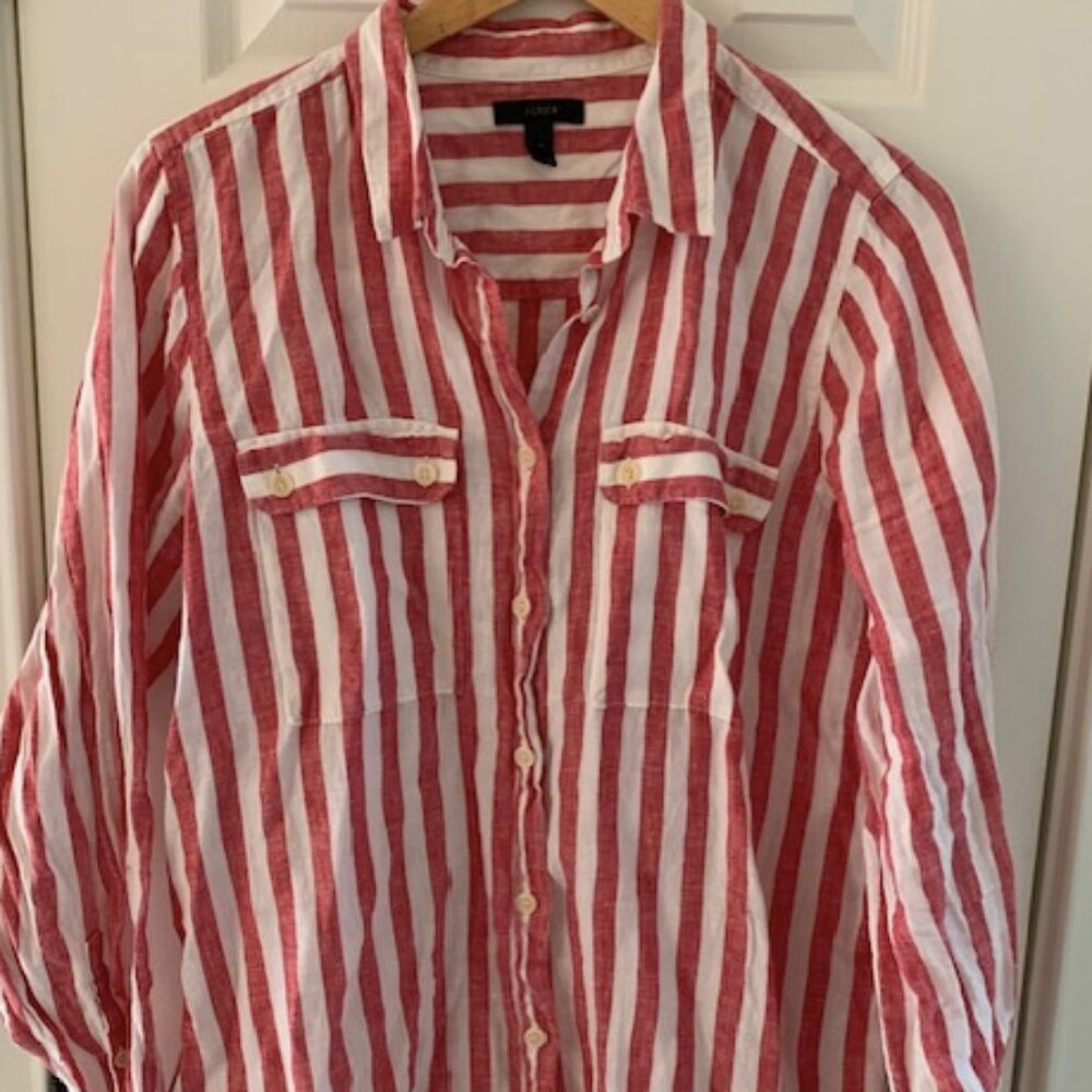 J. Crew Striped Linen Top